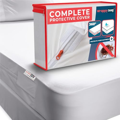 WRAPPYBAG Bed Bugs Mattress Protector - Mattress Cover - Zipped Mattress Protector - Waterproof - Cotton Surface - Super King Size