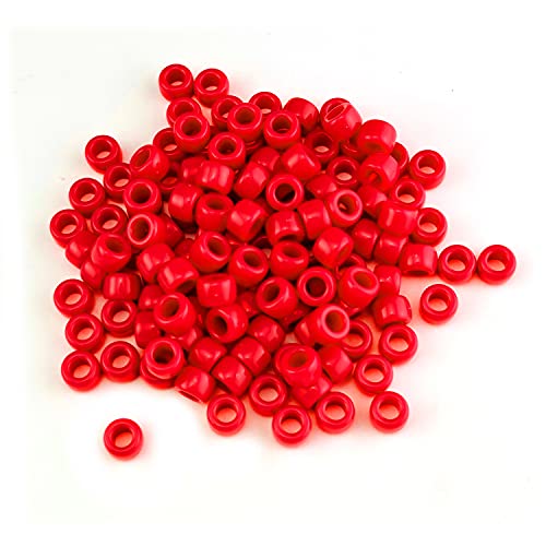 6 x 9mm Pony Beads Opaque Multicolor Mix Plastic Acrylic Bulk Craft Pony Beads (Red)
