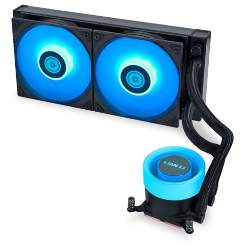 Lian Li GA II Lite 240 RGB AiO-WasserkĂĽhlung mit Unendlichkeitsspiegel, 2x ARGB-LĂĽfter, 240-mm-Radiator, drehbares Logo, schwarz