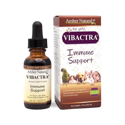 Amber NaturalZ Vibactra Immune Support Herbal Supplement for Dogs, Cats, Birds, Guinea Pigs, and Rabbits | Pet Herbal Blend for Overall Health | 1 Fluid Ounce Glass Bottle | Manufactured in The USA Cover