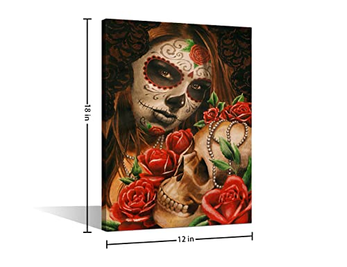 Wall Art Painting Mexican Day Of The Dead Skull Girl Picture Print On Canvas Wall Decor Poster Framed And Stretch Canvas Artwork For Living Room Bedroom Ready To Hang 12X18Inch (30X45Cm) #TOP4