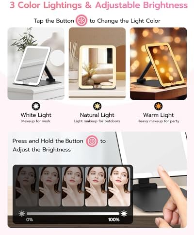 Rechargeable Travel Makeup Mirror with 10X Magnifying Mirror- LED Vanity Mirror with Portable Adjustable Stand/3 Color Dimmable Lights/Smart Sensor Desk Mirror- Travel Essentials for Women-Black 6 41F55H0hofL. AC