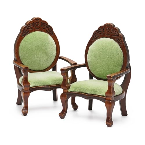 Dimensioni (LxPxA): Le poltrone in miniatura misurano 5,6x4,5x8,5 cm, rendendole della dimensione ideale per bambole e case delle bambole in scala 1/12. Sono un'aggiunta perfetta per completare la tua casa delle bambole in stile vittoriano.