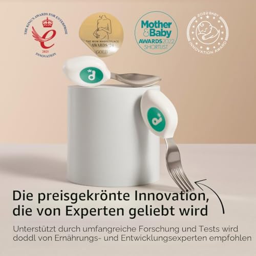 doddl 2-teiliges Löffel- und Gabelset - Kleinkinderbesteck in wenigen Minuten erlernen, Kleinkinderbesteck ab 1 Jahr, Baby-geleitete Abstillhilfen, Aqua