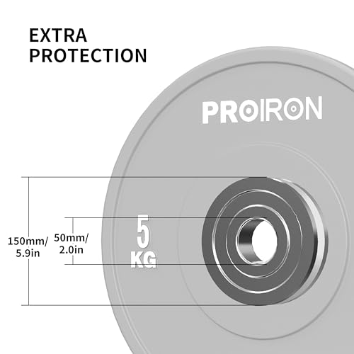 PROIRON Olympic Bumper Plates, 2" Solid Rubber Weight Plates for Barbell Strength Training and Weight Lifting, 5kg 10kg 15kg 20kg 25kg, Single or Pair - Image 4