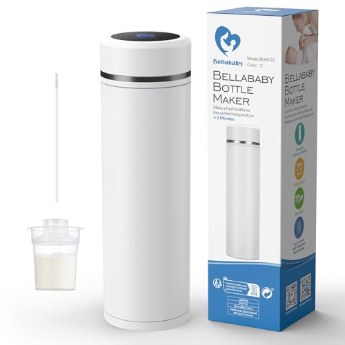 Bellababy Preparador de Biberones Portátil, Enfriamiento Rápido, Prepara Leche de Fórmula en 2 Minutos, Ideal para Viajes y Alimentación Nocturna, con Dispensador de Leche, White