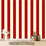 Wall Mural Peel and Stick Wallpaper Red White Vertical Striped Retro Circus Style 69'' x 96'' Removable Wall Sticker Prepasted Wallpaper Renter Friendly Decal for Kids Bedroom