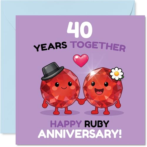 Carte 40e anniversaire mignon, deux rubis adorables main dans la main