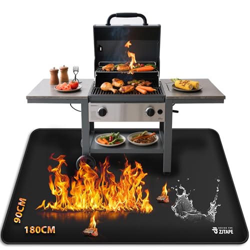 Base ignífuga para Barbacoa, 180 x 90 cm, Plegable, protección del Suelo, Fibra de Vidrio de Silicona, Resistente al Agua, para barbacoas, Suelo, Chimenea, césped y Camping