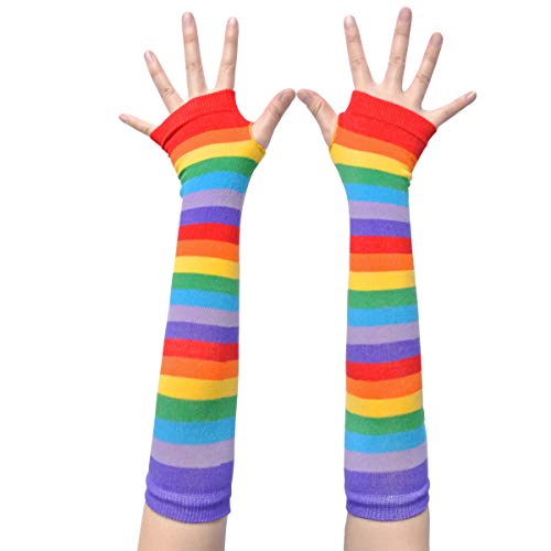 NAVAdeal Colorful Rainbow Stripe Arm Warmer Fingerless Knit Gloves Halloween