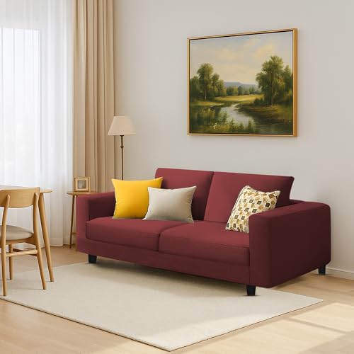 Image of Casaliving Minta 2 Seater Sofa Set for Living Room (Maroon Colour Fabric) Premium Fabric Sofa