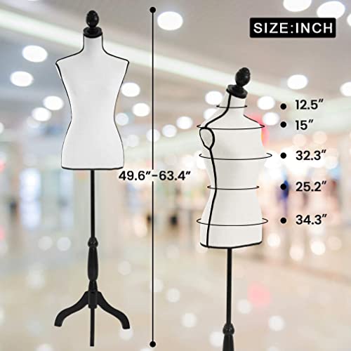 Mannequin Torso Manikin Dress Form 60-67 Inch Height Adjustable Female Dress Model Display Torso Body Tripod Stand Clothing Forms (Cream) #TOP6
