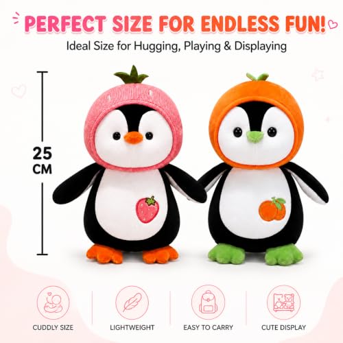 Image of Plushy Penguin Soft Toy 25cm (Pack of 2) | Adorable Plush Penguin with Pink & Orange Outfits | Perfect for Kids, Gifts, and Home Decor | for Birthday Gifting, Thanksgivings, New Year Gift