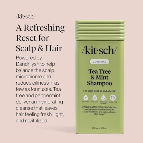 Image of Kitsch Clarifying Tea Tree & Mint Liquid Shampoo for Women & Men - Clarifying Shampoo with Peppermint & Tea Tree Oil for Oily Hair & Scalp Buildup - Clean Color-Safe Hair Care, Made in USA - 12.3 oz