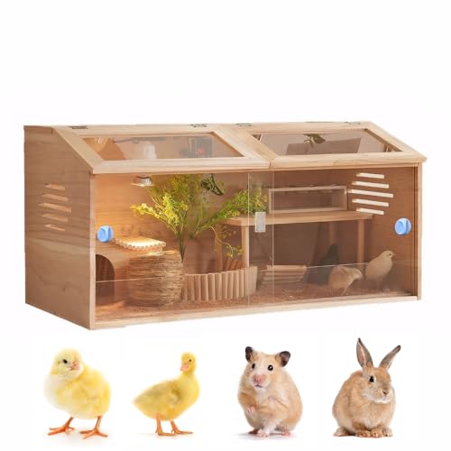 Chicken Brooder Box Kit 128L Wooden Poultry Breeding Box with 2 Openable Doors Acrylic Panels and Top Opening-Ideal for Chicks Ducks Quail Hamsters and Small Animal (80cm×40cm×40cm)