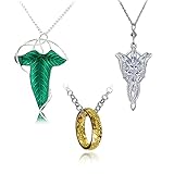 Zaky 3 Stück Herr der Ringe Arwen Evenstar Kette Anhänger Elfen Schmuck Elfengrüne Lorien-Brosche/Halskette