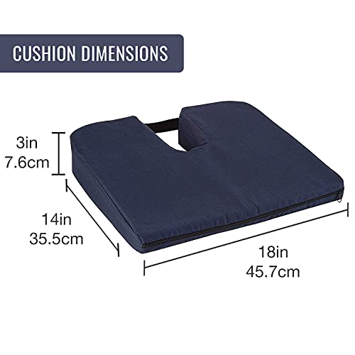 Dmi Sloping Back Foam Seat Cushion For Coccyx Pain Relief, For Use With Chairs And Wheelchairs, With Cover, 14 X 18 X 3 To 1 - 1/2 Inches, Navy. #TOP1