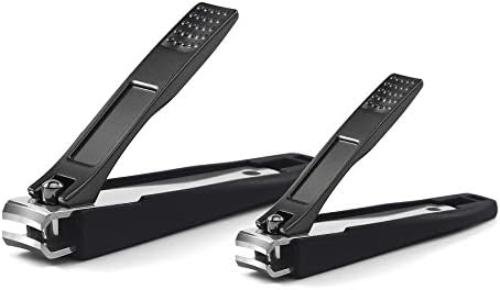 FERYES Nail Clippers with Catcher 2 PCS Set, No Splash Fingernail Clipper and Toenail Clipper, Stainless Steel Heavy Duty Nail Cutters For Men & Women - W/Black Metal Case Packing