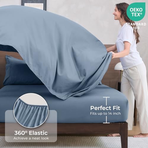 HEVUMYI Dusty Blue Full Comforter Set - 7-Piece All Season Bed in a Bag Full, Ultra Soft Bedding Set with Comforter, Flat Sheet, Fitted Sheet, Pillowcases, Pillow Shams