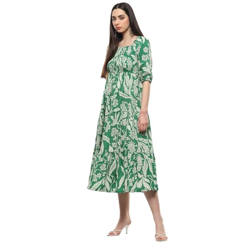 Image of BIBA Women Maxi Cotton Tiered Dress