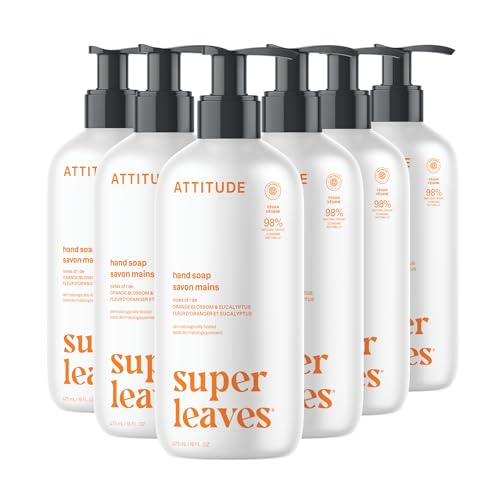 ATTITUDE Liquid Hand Soap, EWG Verified, Plant and Mineral-Based, Vegan Personal Care Products, Orange Blossom & Eucalyptus Scent, 16 Fl Oz (Pack of 6)