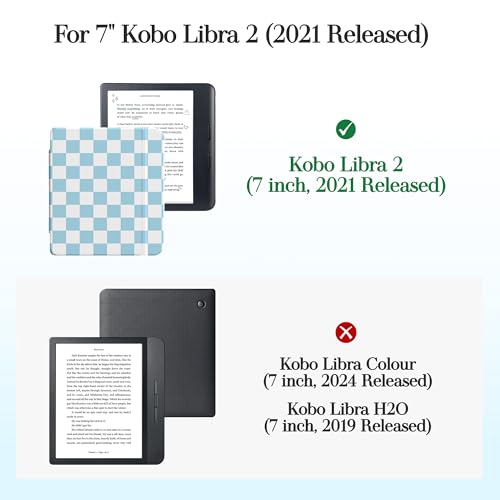Vane Oak Magnetic Detachable Case for Kobo Libra 2 (2021), Slim PU Leather Case and Ultra Clear TPU Back Cover with Auto Wake/Sleep, Blue and White Checkerboard by Vane Oak - Used condition - Image 2