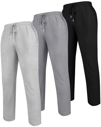 Neer 3 Pack Men's Sweatpants Athletic Lounge Pants Open Bottom Yoga Baggy Casual Drawstring Lightweight Joggers with Pockets2