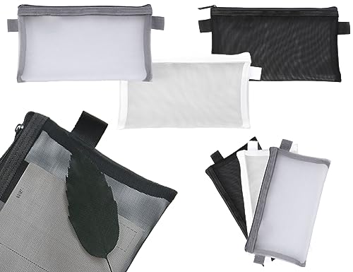 KAPSING 3 Stück Federmäppchen Durchsichtig, DREI Farben Nylon Transparente Mesh Reißverschluss Beutel Federmäppchen, Tragbares Schreibwarenetui für Studenten Erwachsene