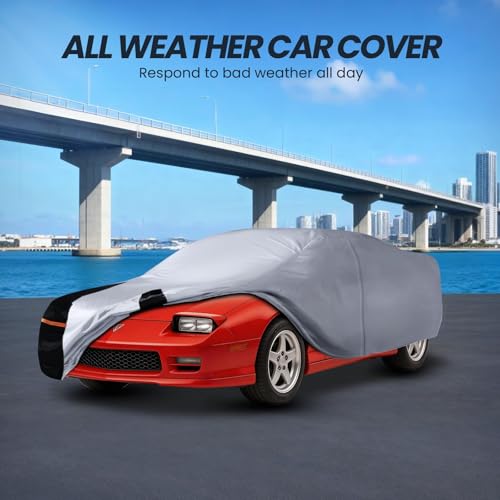 Image of Multi-Layer Car Cover Custom Fit for Pontiac Firebird(1992-2002), 100% Waterproof All Weather for Automobiles, Gift with Towel, Heavy Duty Car Covers for Rain Sun UV Protection with Door Zipper