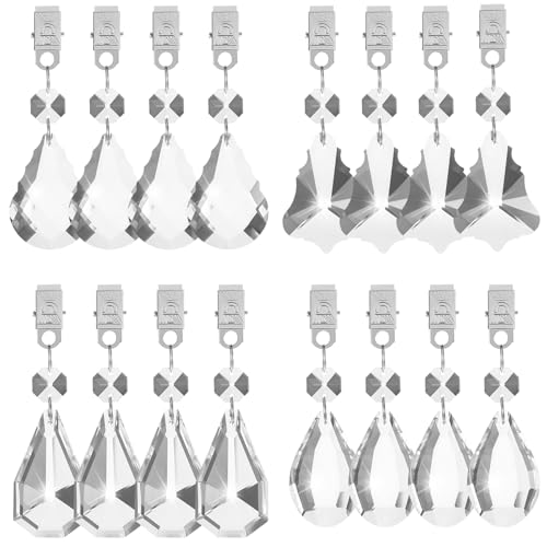 16 PCS Table Cloth Weights, Crystal Tablecloth Hangers with Metal Clips, Glass Heavy Duty Teardrop Tablecloth Hooks for Party Decorations, Outdoor Picnics, Family Dinners, Party Scene, (Clear)