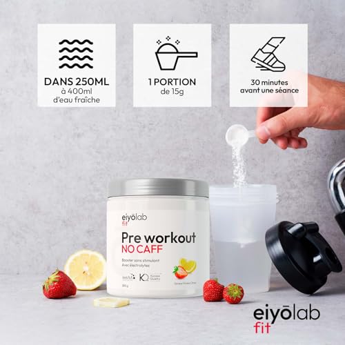 Pre Workout sans Caféine ni Créatine | Citrulline Kyowa et BCAA instantanés | Électrolytes pour Hydratation Optimale | L-Arginine + Bêta Alanine & Taurine | 300g de Poudre Fraise Citron | Eiyolab – Image 6
