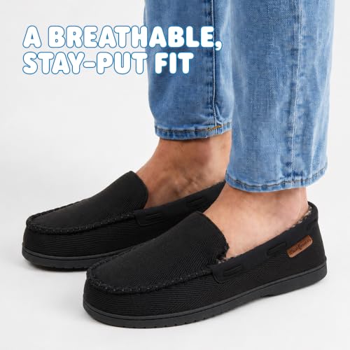 Image of Dearfoams Men's Keaton Moccasin House Shoes With Memory Foam, Indoor Slippers With Wide Widths