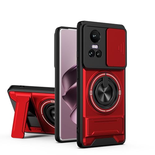 Pzwoxukhov Compatible with Oppo Reno 10 5G / Reno 10 Pro 5G Case,Built-in Ring Stand and Folding Stand, Lens Protection Slider, Magnetic Protective case Red
