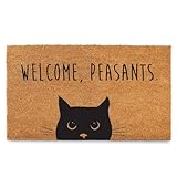 Welcome Peasants Cat Doormat Outdoor 30x17 Inch, Funny Black Cat Door Mat for Covered Outdoor Area, Funny Welcome Mat Gift w/Non-Slip PVC Backing