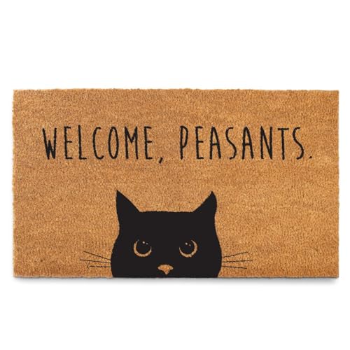 MAINEVENT Welcome Peasants Cat Doormat Outdoor 30x17 Inch, Funny Black Cat Door Mat for Covered Outdoor Area, Funny Welcome Mat Gift w/Non-Slip PVC Backing