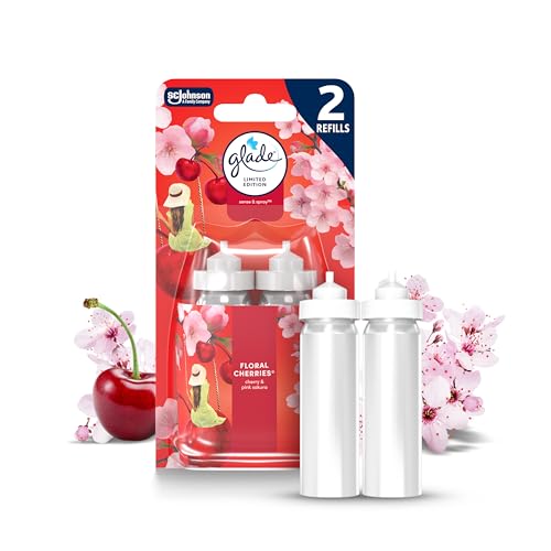 Glade Sense & Spray Air Freshener Refill Motion Activated Automatic Room Spray and Odour Eliminator for Home Floral Cherries Duo Pack (2 x 18ml) Packaging May Vary
