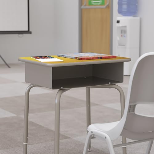 Image of Flash Furniture Metal Student Desk, Maple /Silver | Durable Construction, Commercial Use
