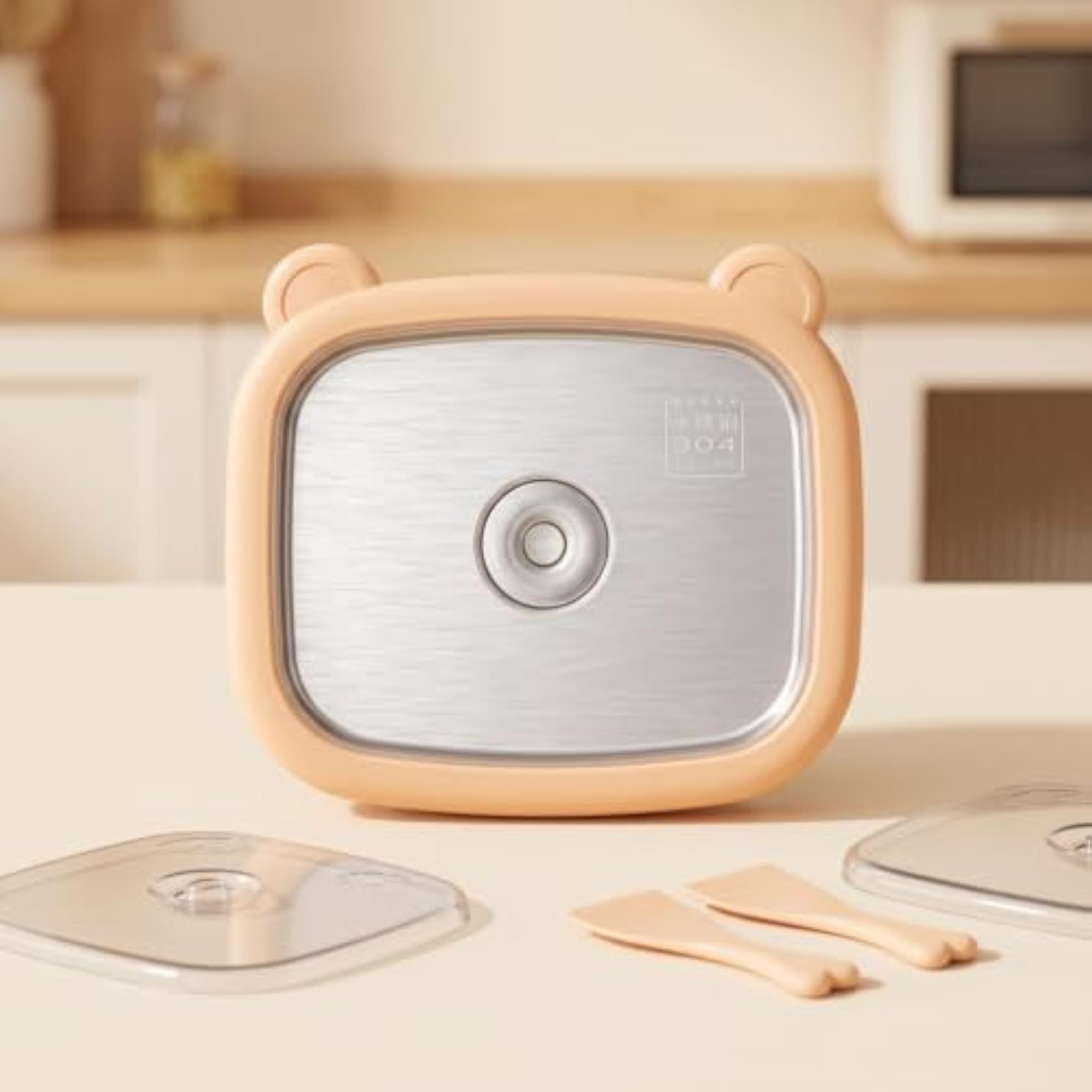 Bear-Shaped Rolled Ice Cream Plate with Spatulas
