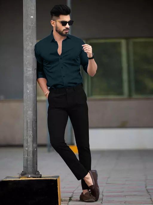 Image of Pinkmint Men's Solid Shirt | Soft Cotton Blend | Casual Shirt | Plain | Full Sleeve - Regular Fit (Available in Plus Size and Pack of 2)