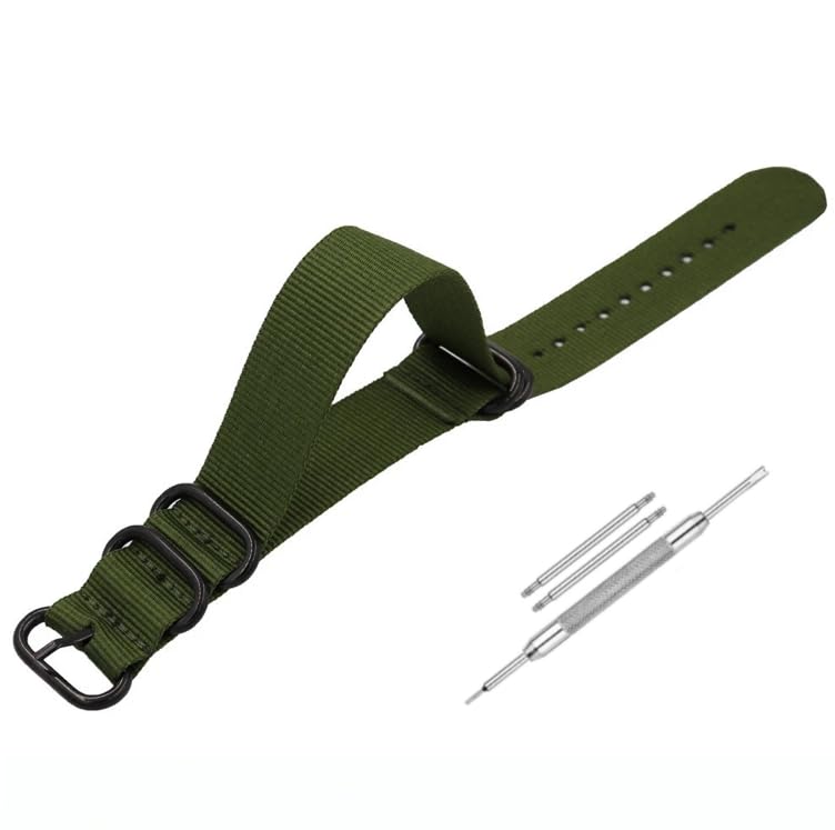 Image of Lineon 20mm & 22mm Black Buckle Nylon Vintage Style NATO Watch Strap ONE WAY NATO Nylon STRAP Imported Quality With Pins and Pin Remover Tool (Include)