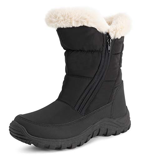 Polar Mujer Espuma De Memoria Gemela Cremallera Apertura PEnerse NylEn Impermeable Gruesa Piel Sintética Forrada Invierno Lluvia Botas De Nieve - Negro/Beige - UK5/EU38 - YC0662