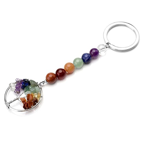 Jovivi 7 Chakra Gemstone Tree Of Life Pendant Keychain Healing Crystals Tumbled Stone Beads Keyring For Couple Best Friend Family #TOP1