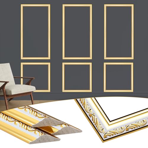 Maasechs 3 Set Gold White Peel and Stick Wall Molding
