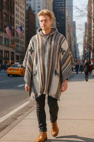 Gamboa Alpaca Wool Poncho Men Panchos Mexican with Hood Adult Cowboy and Western Hippie Poncho para Hombre2