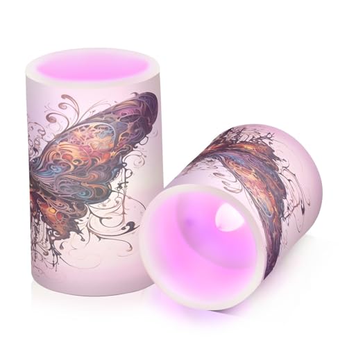 Image of ALAZA Butterfly Flickering Flameless Candles Battery Operated with Remote Timer,Tea Light Candles LED Pillar Votive Candles Set of 2 for Outdoor Indoor Decorations