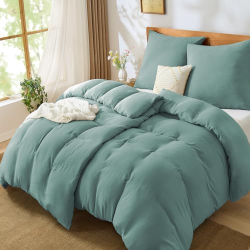 BEDELITE Musselin Bettwäsche 135x200 4teilig Baumwolle, Türkis, ÖKO-TEX | Sommer Bettwäsche-Sets mit Reißverschluss, Bettbezug 2er Set 135x200cm mit 2 Kissenbezüge 80x80cm, weiche