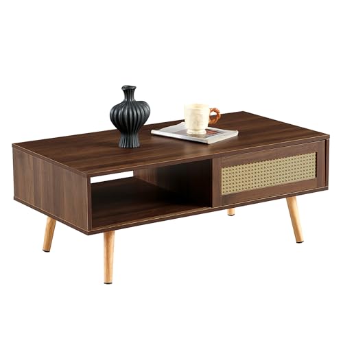 Modern Solid Wood Coffee Table with Hidden Storage & Stylish