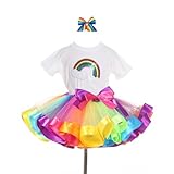 traderplus Rainbow T-Shirt and Ballet Tutu Skirt with Hair Bows Set for Baby Girls (4-6 Years)