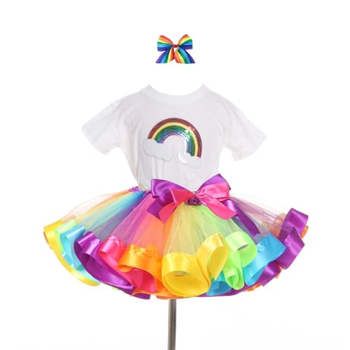 traderplus Rainbow T-Shirt and Ballet Tutu Skirt with Hair Bows Set for Baby Girls (4-6 Years)