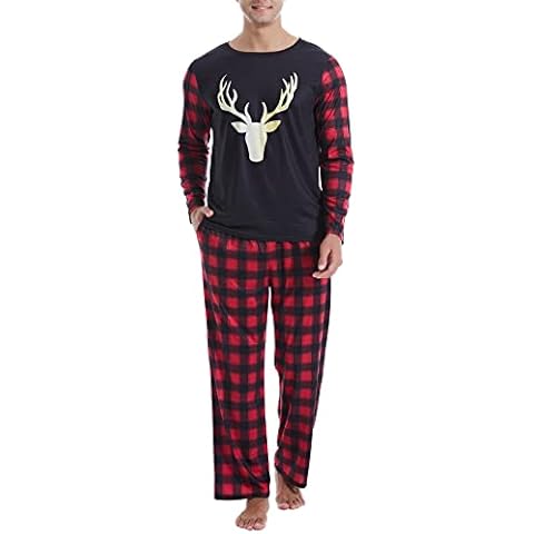 Yoimira Christmas Pajamas Set for Men, Funny Printed Long Sleeve Holiday Sleepwear, Soft Warm Mens Pajama Sets for Winter Cover
